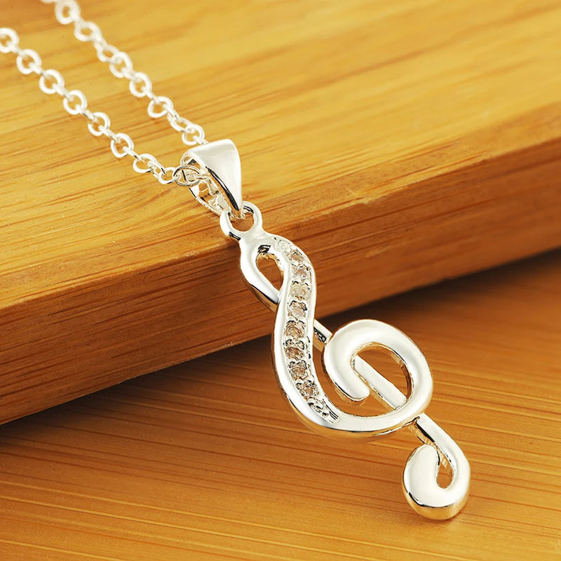 925 sterling silver crystal pendant necklace, featuring a chic musical note design.