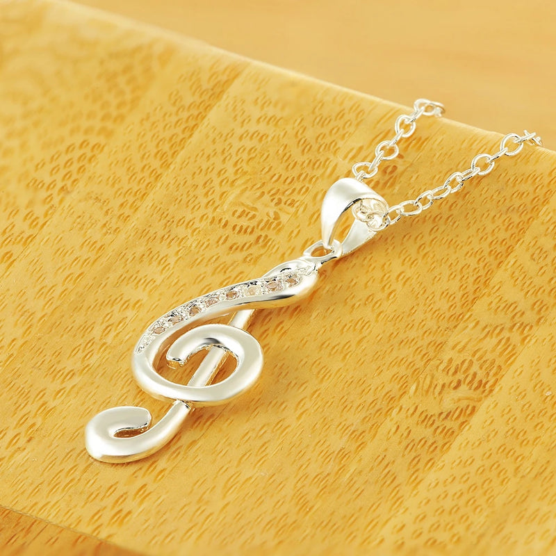 925 sterling silver crystal pendant necklace, featuring a chic musical note design.