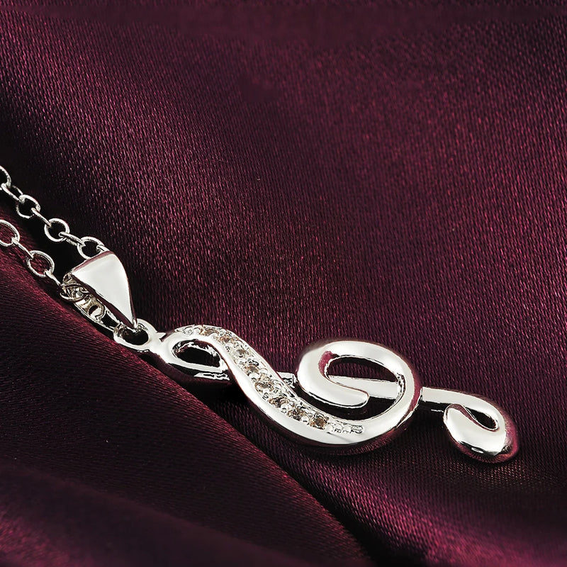 925 sterling silver crystal pendant necklace, featuring a chic musical note design.