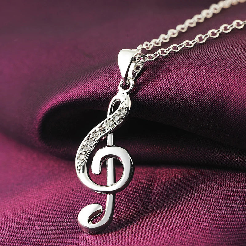 925 sterling silver crystal pendant necklace, featuring a chic musical note design.